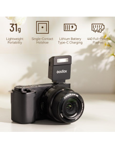 Flash Godox iM22 Speedlite Mini 440 Destellos Batería Litio 2
