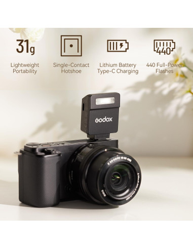 Flash Godox iM22 Speedlite Mini 440 Destellos Batería Litio