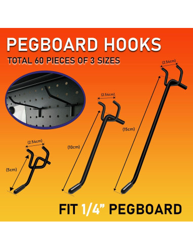 Ganchos de Tablero de Clavos Dualshine 60 Pcs 5-15 cm Negro