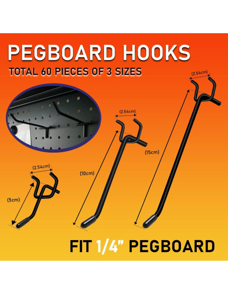 Ganchos de Tablero de Clavos Dualshine 60 Pcs 5-15 cm Negro