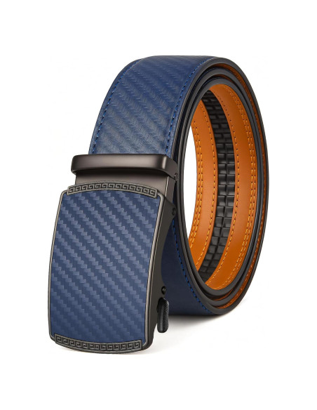 Cinturón Ratchet para Hombre Fiwnieu Cuero Genuino Azul 96.5-111.8cm