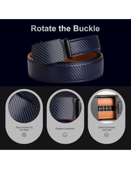 Cinturón Ratchet para Hombre Fiwnieu Cuero Genuino Azul 96.5-111.8cm