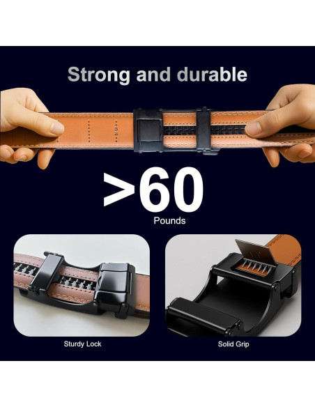 Cinturón Ratchet para Hombre Fiwnieu Cuero Genuino Azul 96.5-111.8cm