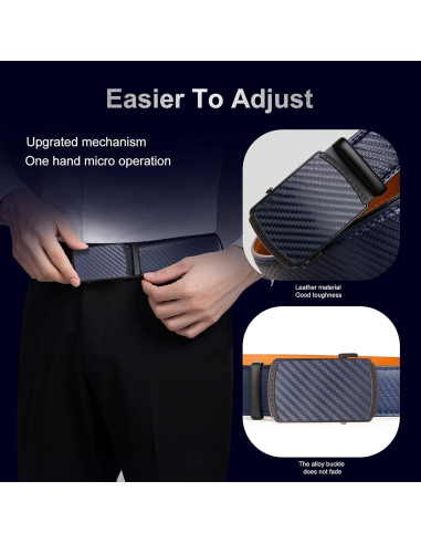 Cinturón Ratchet para Hombre Fiwnieu Cuero Genuino Azul 96.5-111.8cm
