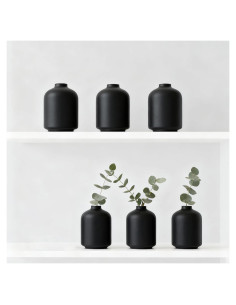 Conjunto de 6 Jarrones de Cerámica Negra Mate 9.8 cm UANYEMON