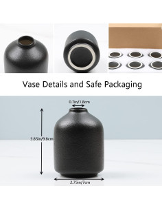 Conjunto de 6 Jarrones de Cerámica Negra Mate 9.8 cm UANYEMON 2
