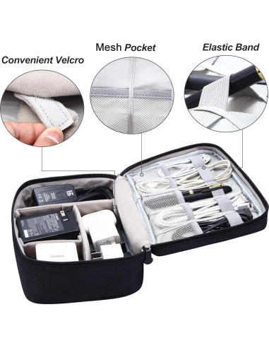 Organizador de Cables VOCUS Grande Acolchado Negro 24x10x18cm