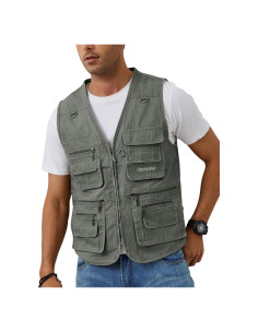 Chaleco de Pesca Gihuo para Hombre con 16 Bolsillos Verde Militar