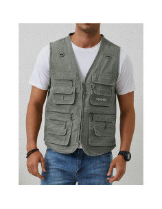 Chaleco de Pesca Gihuo para Hombre con 16 Bolsillos Verde Militar 2