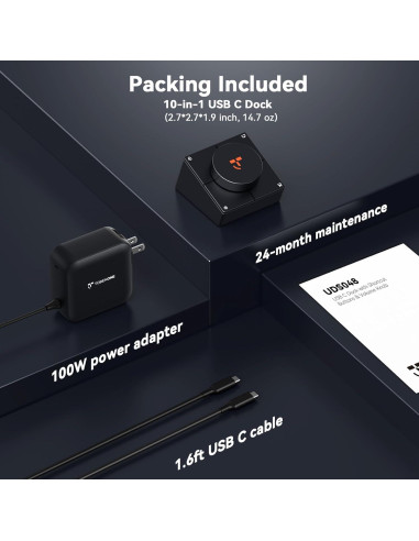 Dock USB-C 10 en 1 TobenONE con HDMI 4K, 100W PD, 5 Botones