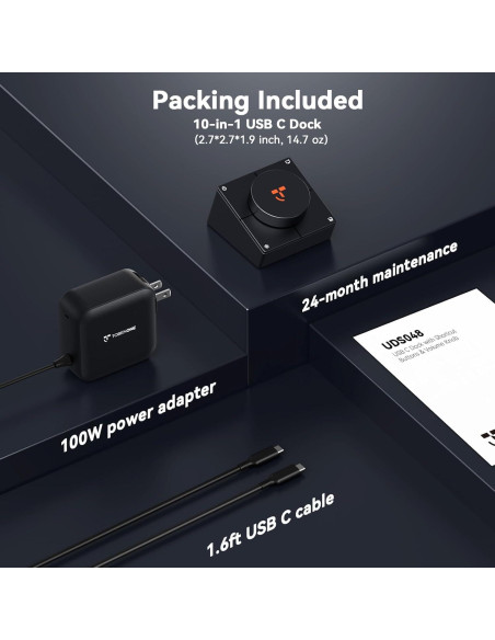 Dock USB-C 10 en 1 TobenONE con HDMI 4K, 100W PD, 5 Botones