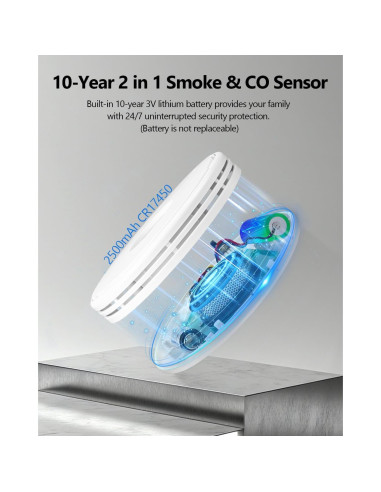 Detector de Humo y Monóxido Kttrey VCS52 10 Años Batería
