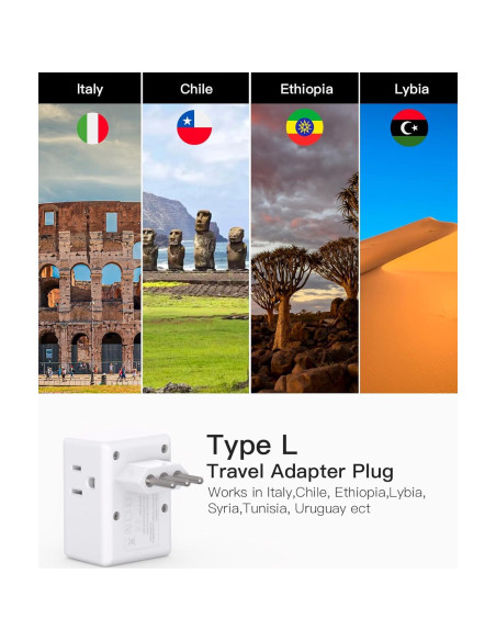 Adaptador de corriente MIFASOPOWER Tipo L para Italia y Chile Adaptador de corriente MIFASOPOWER Tipo L para Italia y Chile