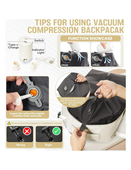 Mochila de Viaje Impermeable Beige con Bomba de Vacío 20L