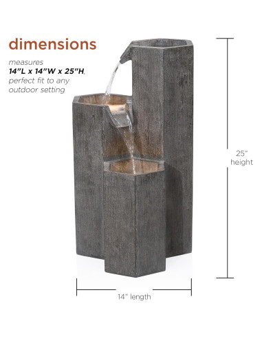 Fuente de Agua Zen Alpine 25" con LED para Jardín