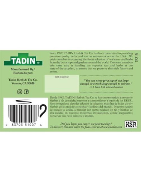 Té de Hierbas Tadin Aloe Vera y Nopal Sin Cafeína 144 Bolsitas