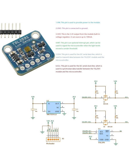 Módulo Sensor de Luz Digital TSL2591 I2C 3.3V-5V - Alta Precisión