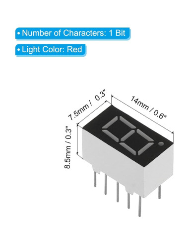 Tubo Digital LED PATIKIL Rojo 10 Piezas 7 Segmento 2.1V