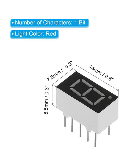 Tubo Digital LED PATIKIL Rojo 10 Piezas 7 Segmento 2.1V
