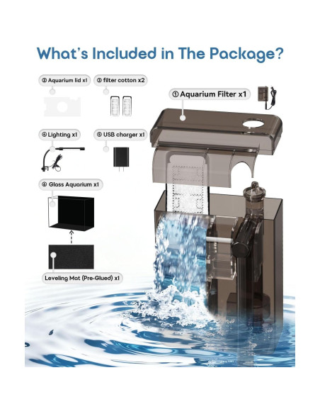 Kit Acuario de Vidrio 9.5 L Minilake con Filtro y Luz LED