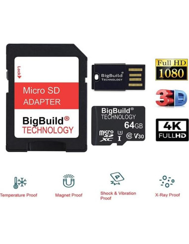Tarjeta Micro SDXC U3 64GB BigBuild para DJI Air 3S, Mavic 3 Pro