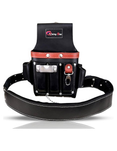 Cinturón de Herramientas RISING STAR de Cuero Negro 11 Bolsillos