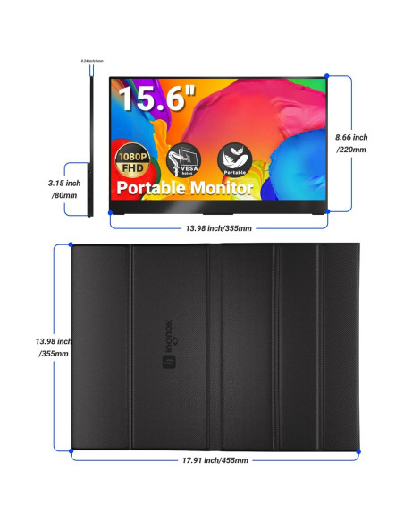 Monitor Portátil Ingnok 15.6" FHD 1080P USB-C Altavoces