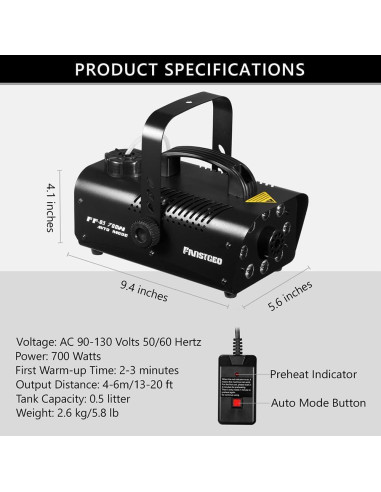 Máquina de Niebla FANSTGEQ FF-03 con 8 Luces LED 700W