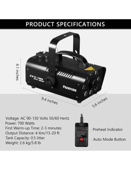 Máquina de Niebla FANSTGEQ FF-03 con 8 Luces LED 700W