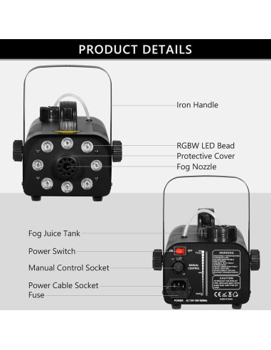 Máquina de Niebla FANSTGEQ FF-03 con 8 Luces LED 700W