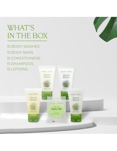 Kit de Amenidades de Hotel Desert Breeze | 75 Piezas | 30ml Champú, Acondicionador, Gel de Baño, Jabón