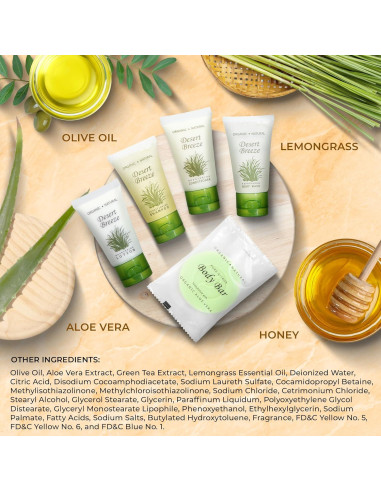 Kit de Amenidades de Hotel Desert Breeze | 75 Piezas | 30ml Champú, Acondicionador, Gel de Baño, Jabón
