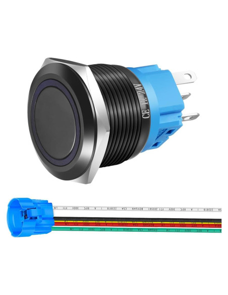 Botón Pulsador Momentáneo Gebildet 22mm IP65 LED Azul
