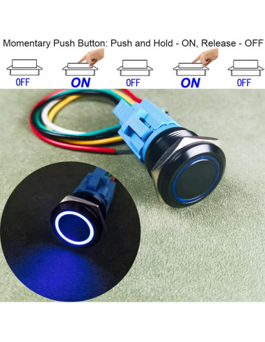 Botón Pulsador Momentáneo Gebildet 22mm IP65 LED Azul