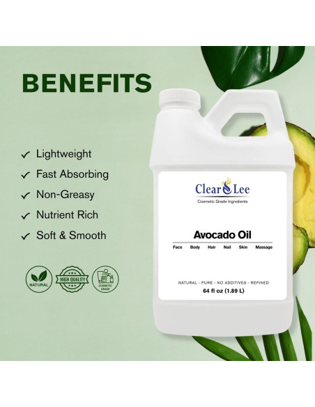 Aceite de Aguacate ClearLee 1.89L - Grado Cosmético Natural