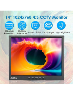 Monitor de Seguridad JaiHo 14" LCD 1024x768 HDMI VGA BNC 2