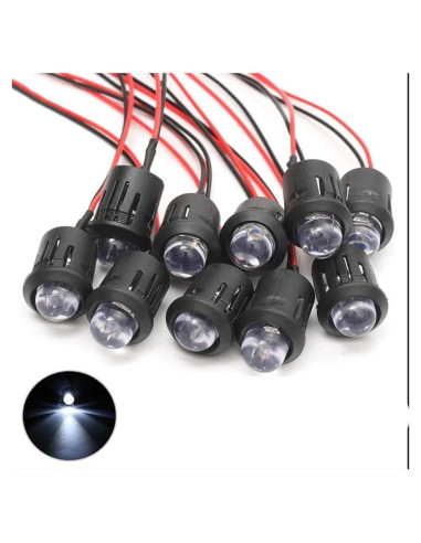 25 Bombillas LED Blancas 10mm Pre-cableadas 12V + Soportes