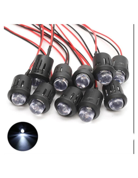 25 Bombillas LED Blancas 10mm Pre-cableadas 12V + Soportes 25 Bombillas LED Blancas 10mm Pre-cableadas 12V + Soportes