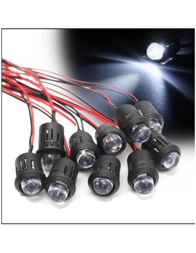 25 Bombillas LED Blancas 10mm Pre-cableadas 12V + Soportes