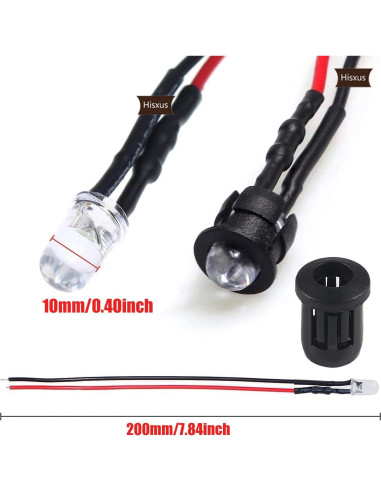 25 Bombillas LED Blancas 10mm Pre-cableadas 12V + Soportes