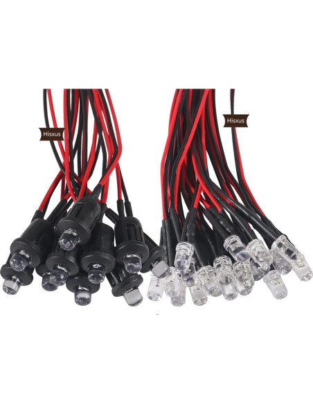 25 Bombillas LED Blancas 10mm Pre-cableadas 12V + Soportes 25 Bombillas LED Blancas 10mm Pre-cableadas 12V + Soportes