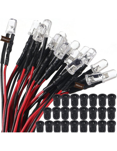 25 Bombillas LED Blancas 10mm Pre-cableadas 12V + Soportes