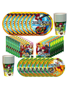 Set de Fiesta BEYBLADE BURST para 24 Invitados - Platos, Vasos y Servilletas