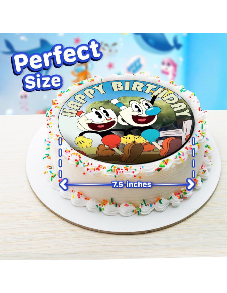 Toppers de pastel comestibles Cuphead 19 cm - Feliz Cumpleaños