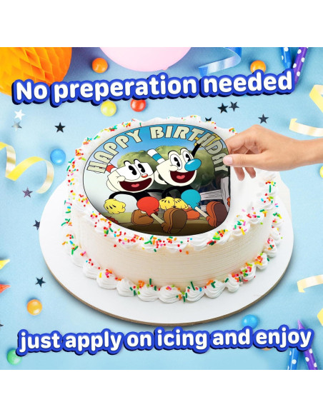 Toppers de pastel comestibles Cuphead 19 cm - Feliz Cumpleaños