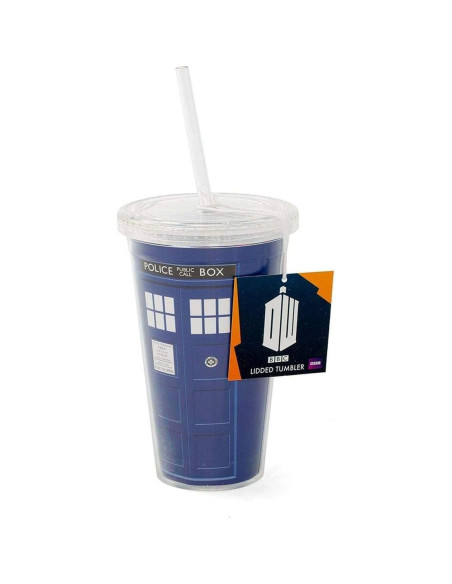 Taza Reutilizable TARDIS Doctor Who 0.47 L con Tapa y Popote