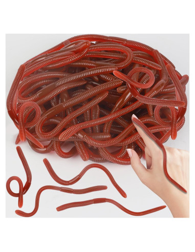 60 Gusanitos Falsos de Goma PP Hardware 18 cm para Bromas