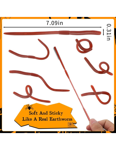 60 Gusanitos Falsos de Goma PP Hardware 18 cm para Bromas