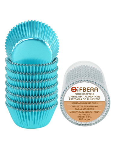 Forros de Cupcake Metálicos Aqua GiFBERA 200 Unidades