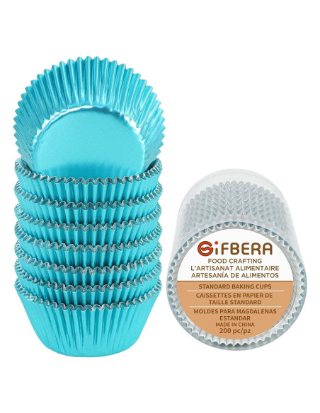 Forros de Cupcake Metálicos Aqua GiFBERA 200 Unidades